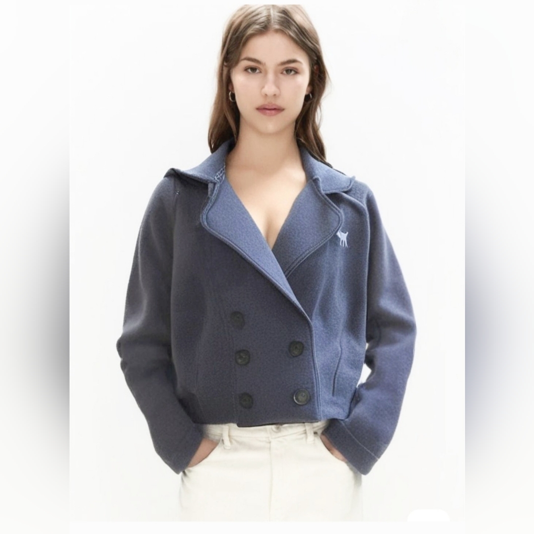 Abercrombie & Fitch Gray Double Breasted Hooded Sweatshirt Jacket
